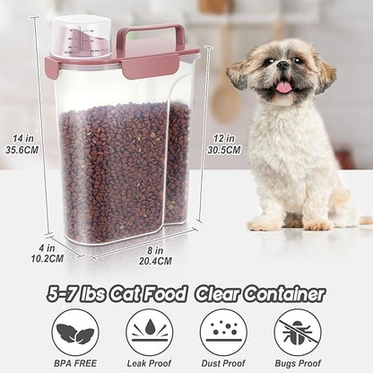 LEAWALK 5Lbs Airtight Cat Dog Food Storage Container with Upgraded Large Nozzle BPA-Free, Pet Food Storage Containers for Rice, Grain, Pet Food, Flour, Dog Treat Storage (Pink+Lake Blue, 5L-2pack)