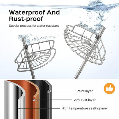 HAMITOR Corner Shower Caddy Tension Pole: 4-Tier Rust-Resistant Adjustable Bathroom Organizer Shelves - 47-121 Inch No-Drill Quick Installation - Space-Saving Storage for Renters Family - Silver Gray - Image 2