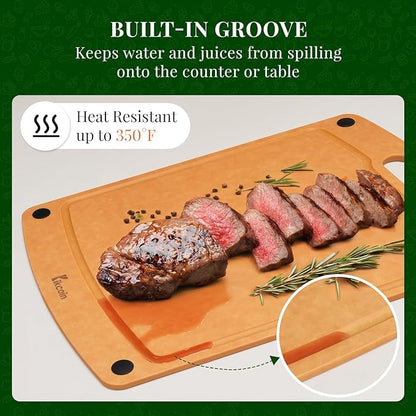 Kikcoin Wood Cutting Board, Cutting Boards for Kitchen Dishwasher Safe Non-slip Chopping Board with Juice Groove, Wood Fiber Composite Cutting Board with Handle, 14.6"*10.8" - Image 4