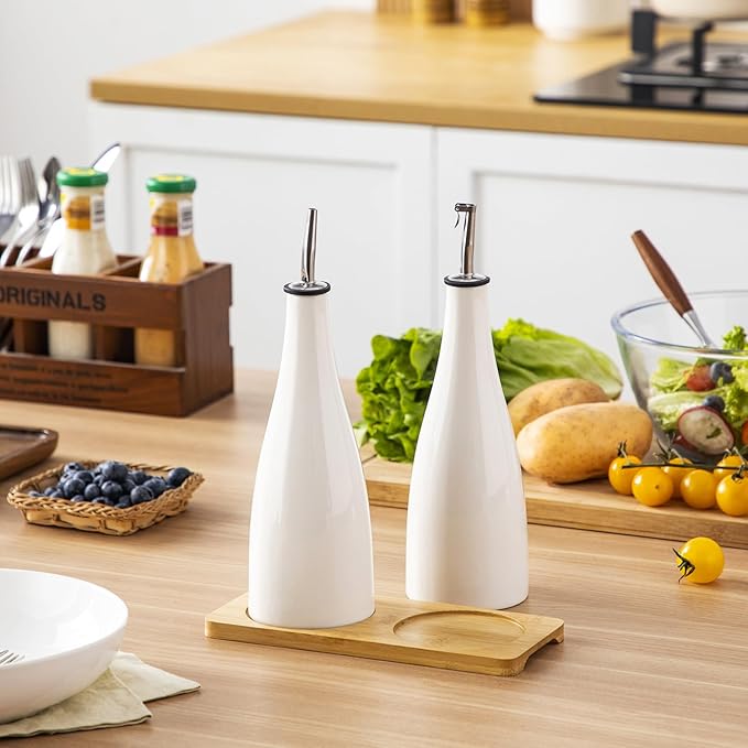 vancasso 16 Oz Ceramic Olive Oil Dispenser Bottle, Bottle Dispenser with Spout and Funnel for Kitchen,Suitable for Oil, Vinegar, Coffee Syrups & Other Liquids, White - Image 9