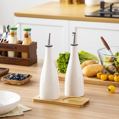 vancasso 16 Oz Ceramic Olive Oil Dispenser Bottle, Bottle Dispenser with Spout and Funnel for Kitchen,Suitable for Oil, Vinegar, Coffee Syrups & Other Liquids, White - Image 9
