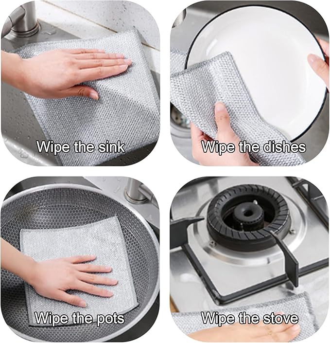 Stainless Steel Wire Scrubber Sponges, 10 Pack Non-Scratch Heavy Duty Cleaning Cloths, Multi-Purpose Metal Mesh Dish Rags for Kitchen, Dishes, Pots, Pans, Sink, 7.87 x 7.87 Inch (10) - Image 5