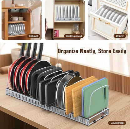 Housolution Cutting Board Organizer Rack, Expandable Baking Tray and Cookie Sheet Organizer with 14 Adjustable Dividers, Bakeware Muffin Tin Cupcake Pan Storage Organizer for Cabinet, Gray - Image 6