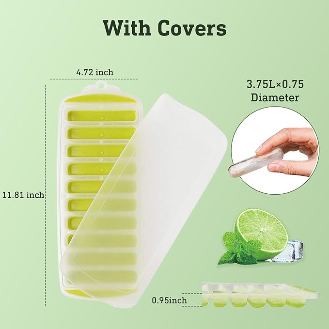 Lily's Home Silicone Ice Cube Tray with Lid Set of 2, BPA-Free, Ideal for Water Bottles & Sports Bottles, Flexible & Stackable Design for Quick Release, Ice Cube Trays for Freezer(11.81"*4.72"*0.95") - Image 2