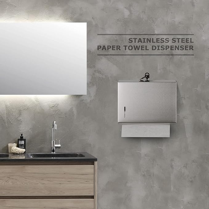 Wall Mounte Paper Towel Dispensers, 10.4" L x 3.3" D x 8.3" H, Stainless Steel C-Fold Multifold Hand Paper Tissue Holder with Lock - Image 5