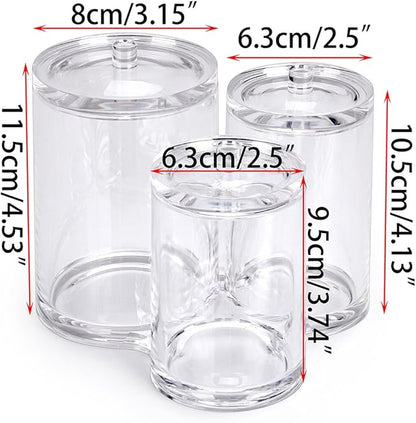 Hipiwe Clear Acrylic Cotton Swab Holder Preminm Quality Round Container Cotton Pad Q-tip Organize Case for Make Up Brush Clear Apothecary Jar