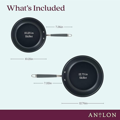 Anolon Advanced Home Hard-Anodized Nonstick Skillets (2 Piece Set- 10.25-Inch & 12.75-Inch, Moonstone) - Image 2