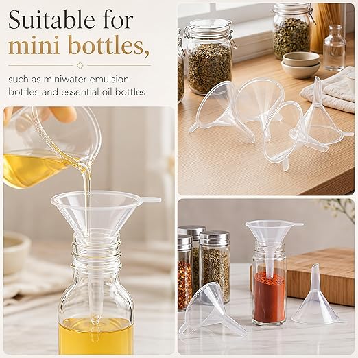 Hoolerry 200 Pcs Small Funnel for Filling Small Bottles Clear Plastic Mini Funnels for Lab Bottles Essential Oils Sand Art Bottle Skin Products Perfumes Spices (2.16'') - Image 7