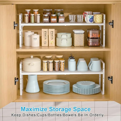 15.5 to 25.5 Inch Kitchen Cabinet Shelf Organizers, Adjustable Kitchen Counter Shelf Organizer, Set of 3 Expandable Countertop Storage Shelves, Stackable Design, 30LBS Heavy Duty, Space Saver - Image 4