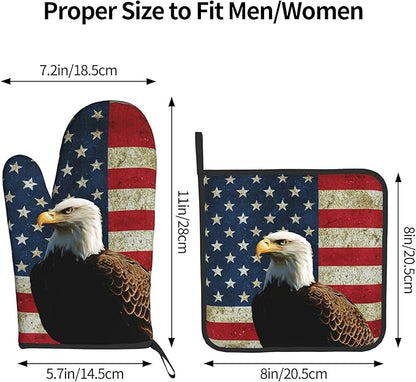 Patriots Oven Mitts - Rustic American Flag Kitchen Mitts Pot Holders Patriotic Hot Mitts 4th of July Hot Pads Sets of 2 for Cooking Baking Grilling - Image 3