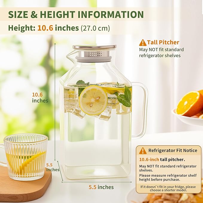 Hannadepot Glass Pitcher, 3.6L/122 oz Glass Water Pitcher with Lid and Spout, Heat/Cold Resistant Borosilicate Glass Water Carafe for Coffee, Juice and Homemade Beverage (TG06)