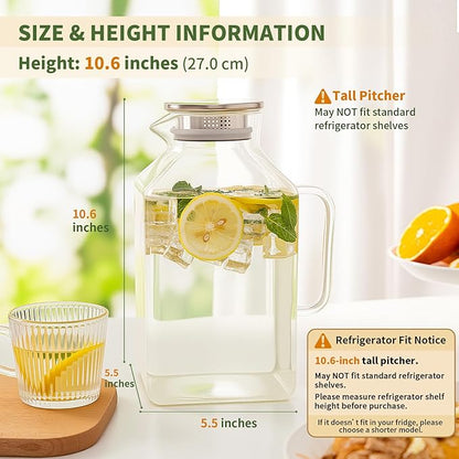 Hannadepot Glass Pitcher, 3.6L/122 oz Glass Water Pitcher with Lid and Spout, Heat/Cold Resistant Borosilicate Glass Water Carafe for Coffee, Juice and Homemade Beverage (TG06)