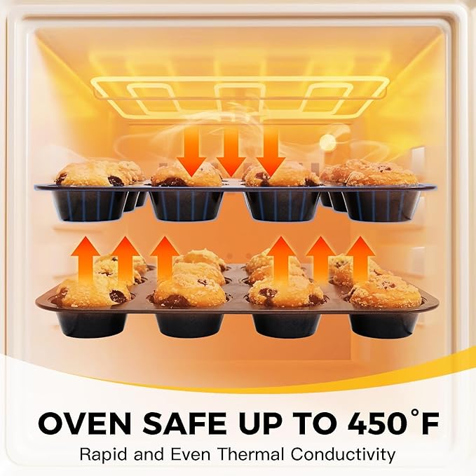 HONGBAKE Bakeware Sets, Baking Pans Set with Reusable Silicone Sheet Trays Dividers, Nonstick Oven Pan with Wider Grips, 14-Piece Including Rack, Cookie Sheet, Cake, Loaf, Muffin, Pizza Pan - Image 9