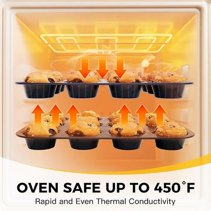 HONGBAKE Bakeware Sets, Baking Pans Set with Reusable Silicone Sheet Trays Dividers, Nonstick Oven Pan with Wider Grips, 14-Piece Including Rack, Cookie Sheet, Cake, Loaf, Muffin, Pizza Pan - Image 9