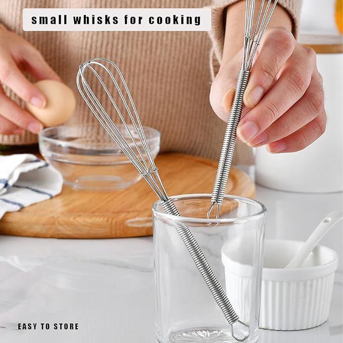 Digead Mini Wire Whisk, 3-Pack - 8, 10 & 12 Inch Small Whisk for Cooking - Ergonomic Spiral Handle, 304 Stainless Steel - Ideal for Whisking, Beating, Blending & Mixing Sauces - Silver - Image 8