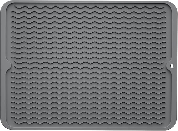 ZLR Silicone Dish Drying Mat for Kitchen Counter, Eco-Friendly Fast Dry Dish Mat, Easy Clean Multi Usage Drying Matt, Heat Resistant Trivet, 12" x 16" Large, Dark Gray by ZLR