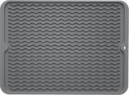 ZLR Silicone Dish Drying Mat for Kitchen Counter, Eco-Friendly Fast Dry Dish Mat, Easy Clean Multi Usage Drying Matt, Heat Resistant Trivet, 12" x 16" Large, Dark Gray by ZLR