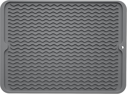 ZLR Silicone Dish Drying Mat for Kitchen Counter, Eco-Friendly Fast Dry Dish Mat, Easy Clean Multi Usage Drying Matt, Heat Resistant Trivet, 12" x 16" Large, Dark Gray by ZLR
