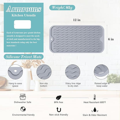 Silicone Dish Drying Mat, Multipurpose Heat Resistant 600 ℉ 7-Inch Food Grade & BPA Free. Non-Slip Trivet mats for Cup, Hot Pot, Hot Dishes - Image 2
