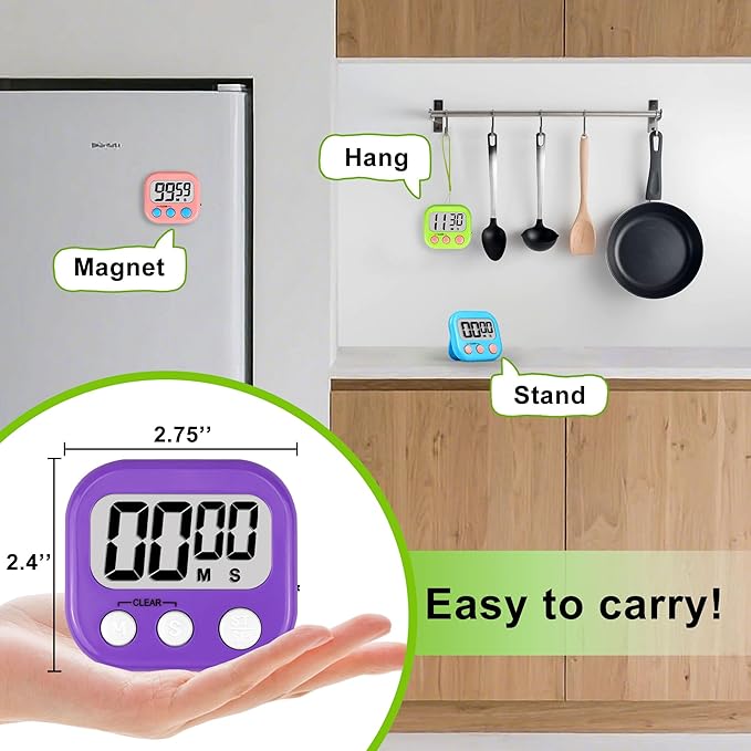 Digital Timer for Kids Teacher Supplies Classroom Timer for Study Learning Management Kitchen Work Exercise-4Pack Blue Green Yellow Purple - Image 5