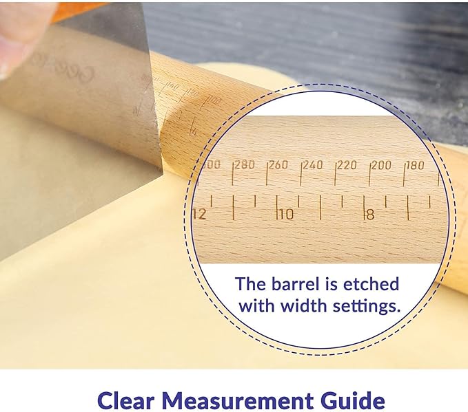 Geesta Adjustable Wood Rolling Pin with 5 Thickness Rings, Precise Dough Roller Handle Press Design with Measurement Guide for Baking Fondant, Pie Crust, Cookie, Pastry - Baking Essential - Image 4