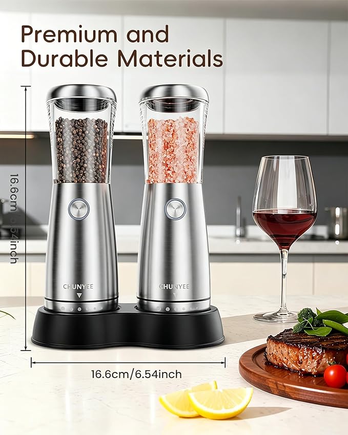 Electric Salt and Pepper Grinder Set - Automatic Stainless Steel Rechargeable Salt and Pepper Grinder Set with Storage Base, Large Capacity, LED Light & Adjustable Coarseness, Ideal Kitchen Gadget - Image 7