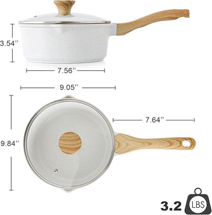 SENSARTE White Ceramic Nonstick Saucepan with Double Spout 3.0 Quarts, Cooking Pot with Stay Cool Handle, Induction Compatible Saucepot, White Granite Coating, Free of Intentionally Added PFOA/PFAS - Image 8