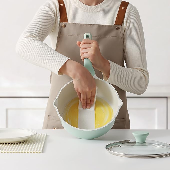 SENSARTE Ceramic Nonstick Saucepan with Double Pouring Spout 3.0 Quarts, Cooking Pot with Stay Cool Handle, Induction Compatible, Ceramic Coating, Free of Intentionally Added PFOA/PFAS, Green