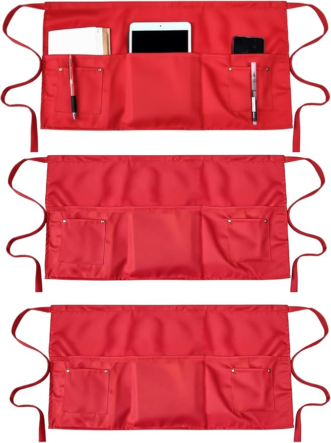 TiwerlfeServer Waist Aprons with 5 Pockets - 11.5 Inch Waterdrop & Oil Resistant Waitress Waiter Half Apron