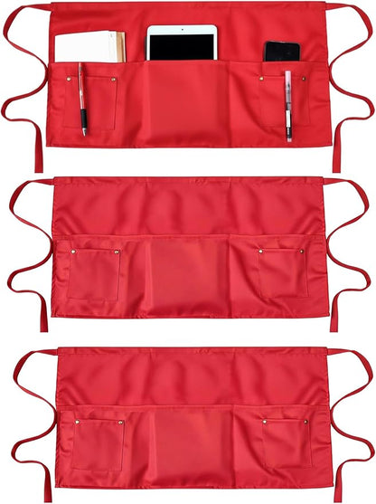TiwerlfeServer Waist Aprons with 5 Pockets - 11.5 Inch Waterdrop & Oil Resistant Waitress Waiter Half Apron