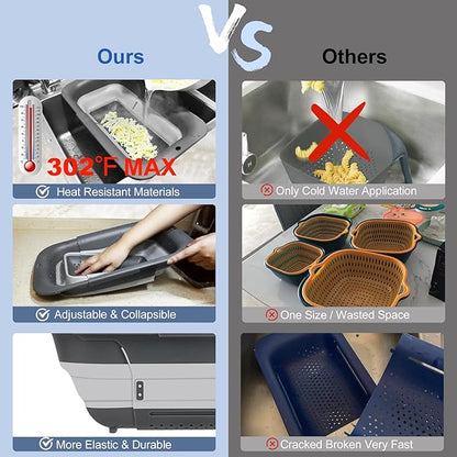 ROTTOGOON Collapsible Colander Strainer, Expandable Over the Sink Colander for Kitchen, Adjustable Silicone Sink Strainer, Foldable Large Colanders Basket to Wash Vegetable, Fruit, 15" to 19.8", Gray