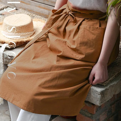 Cotton Linen Half Apron for Women Vintage Waist Apron Ruffle Plain Bright Color for Cooking Painting Artwork