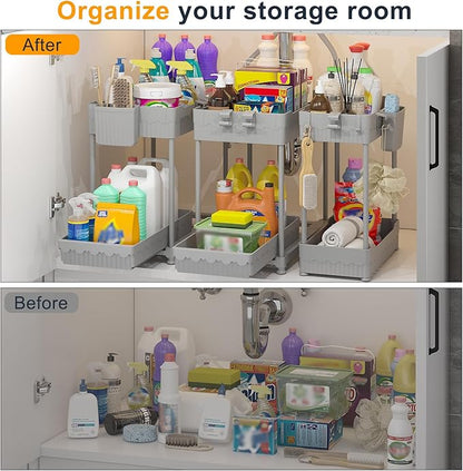 Sevenblue 3 Pack Under Sink Organizers, 2-Tier Multi-Use Kitchen and Bathroom Organizers and Storage with Sliding Drawers, Bathroom Cabinet Organizer (Gray, 12.8 Inch) - Image 4