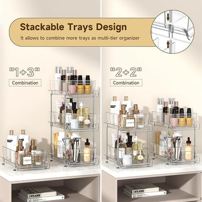 HIHEGD 2 Tier Bathroom Storage With Dividers, Clear Under Sink Pull Out Organizer for Kitchen Pantry, Medicine Cabinet - Image 5