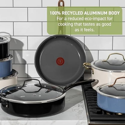 T-Fal Preserve Ceramic Nonstick Saute Pan with Lid 5.5 Qt, Oven and Broiler Safe up to 350°F Cookware, Frying Pan, Stay-Cool Handle, Skillet Pots and Pans, Beige - Image 2