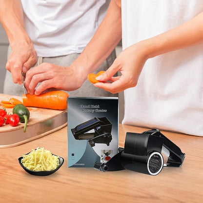 Cheese Grater with Handle, Rotary Cheese Grater,Vegetable, Chocolate, Hard Cheese & Nut Grater, Black - Image 6