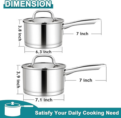 E-far Stainless Steel Saucepan with Lid Set - 2QT & 3QT, Triply Sauce Pan Induction Pot for Cooking, Boiling, Compatible with All Stoves, Visible Lid, Healthy & Non Toxic, Oven & Dishwasher Safe - Image 2