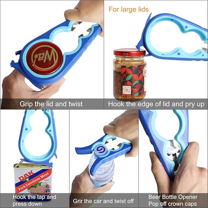 Latest Jar Opener Bottle Opener for Weak Hands, 6 in 1 Multi Function Can Opener Bottle Opener Kit with Silicone Handle Easy to Use for Children, Elderly and Arthritis Sufferers(JAR-Blue3.0) - Image 2