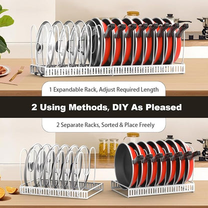 Housolution 2 Pack Pot and Pan Organizer, 12"-23" Expandable Pot Lid Organizer with 14 Adjustable Dividers, Pan Lid Holder Storage Rack for Cabinet, White - Image 4