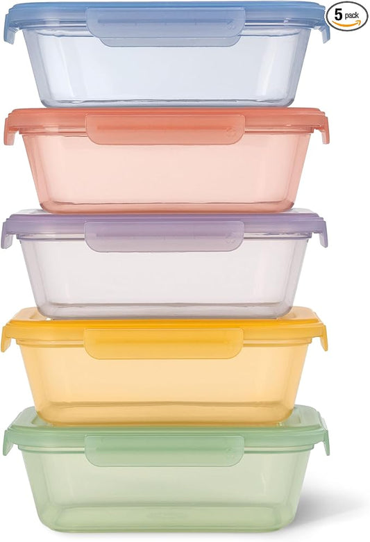 Ello Snap & Nest 10-Piece 4.5 Cup Plastic Meal Prep Set, Reusable Food Containers for Healthy Eating, Freezer, Dishwasher Safe, Desert Festival