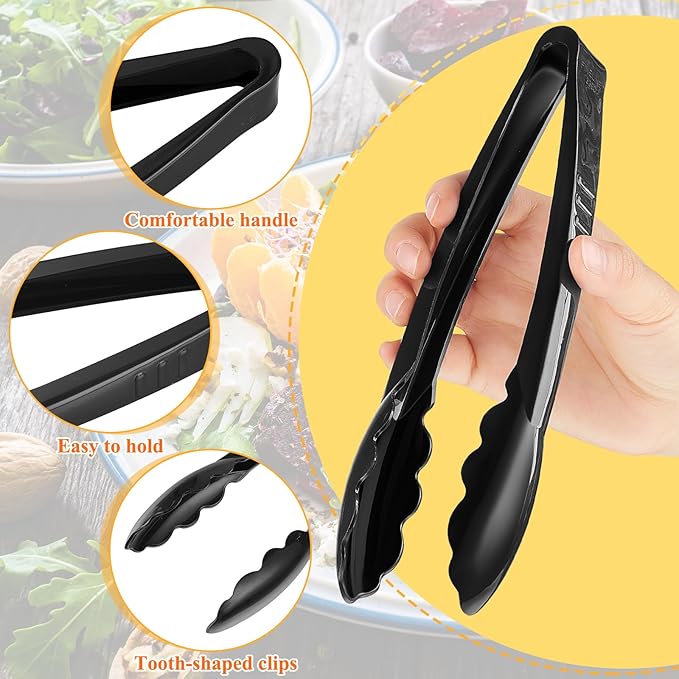 Tessco for you 200 Pcs Plastic Tongs for Serving Bulk, 9 Inch Plastic Disposable Serving Tongs, Heavy Duty Salad Tong for Kitchen, Buffet, BBQ, Events & Catering (Black) - Image 3
