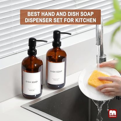 GMISUN Amber Glass Soap Dispenser, 4 Pack Bathroom Hand Soap Dispensers with Stainless Steel Pump, 17 Fl Oz Kitchen Hand and Dish Soap Dispenser Set, Modern Vintage Liquid Brown Soap Dispensers Bottle - Image 6
