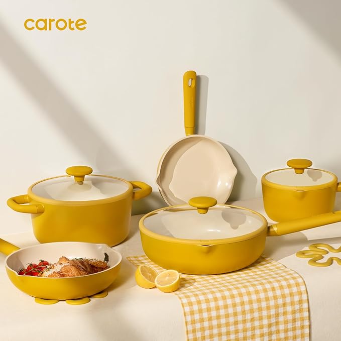CAROTE 21pcs Cookware Set Nonstick Pots and Pans Set, Ceramic Cookware Set Induction Cookware, Non toxic Healthy Non Stick Kitchen Cooking Set, PFAS PTFE Free - Image 9