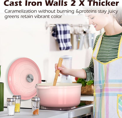 Umite Chef 5QT Enameled Cast Iron Dutch Oven Pot with Lid, Heavy-Duty Cookware for Bread Baking, Braising, Stews, Roasting, Wedding Registry Ideas & Gifts (Pink) - Image 6