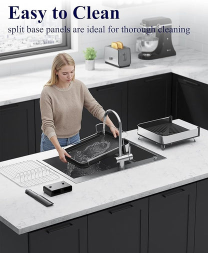 Kitsure Dish Drying Rack - Expandable Stainless Steel Dish Racks for Kitchen Counter, Auto-Drain Drying Rack for Kitchen with Cutlery Holder & Non-Slip Feet, 16.1-26.6" L x 12.6" W, Black - Image 8