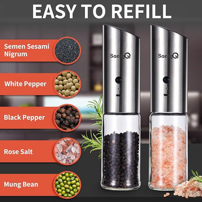 Electric Salt and Pepper Grinder Set - USB Rechargeable Gravity Salt and Pepper Shakers, Automatic Glass Mill with Adjustable Coarseness, LED Light, One-Hand Operation for Kitchen & Dining - Image 7