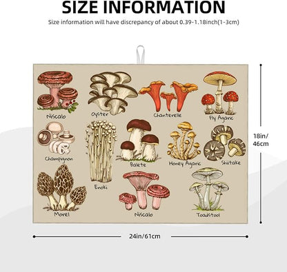 Mushrooms Dish Drying Mat XL Microfiber Kitchen Drying Mat Large Dish Drying Mats for Kitchen Counter Absorbent Quick Drying Pad 18x24 Inch
