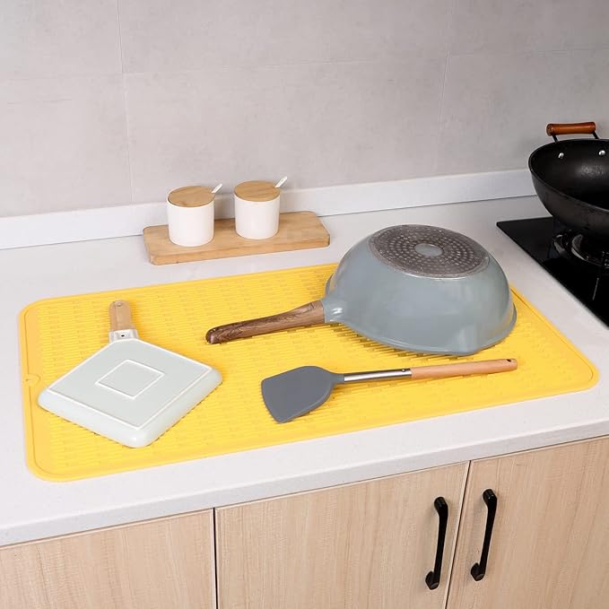 MicoYang Silicone Dish Drying Mat for Multiple Usage,Easy clean,Eco-friendly,Heat-resistant Silicone Mat for Kitchen Counter or Sink,Refrigerator or Drawer Liner Yellow 4XL 32 inches x 18 inches - Image 8