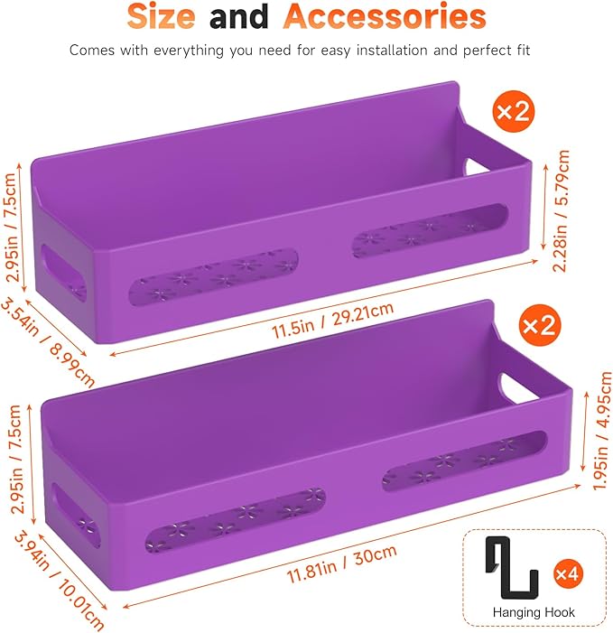 Sevenblue 4 Pack Strong Magnetic Spice Rack for Refrigerator, Multipurpose Magnetic Shelf for Fridge with 4 Hooks for kitchen and Bathroom Organization, Purple - Image 7
