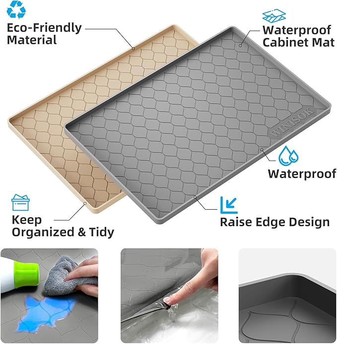Winisok Silicone Under Sink Mat 34" x 19", kitchen Essentials and Gadgets, Shelf liner and Cabinet Protector, Home Organizers and Storage, Waterproof Bathroom Tray - Image 2